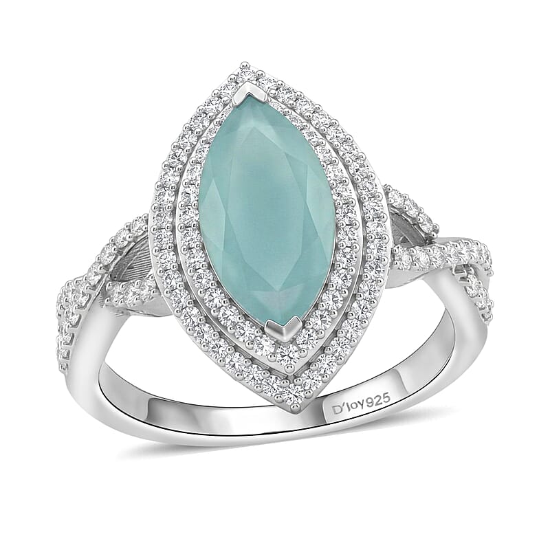 D'Joy Premium Grandidierite and Moissanite 2.30 ctw Ocean infinity Ring in Rhodium Over Sterling Silver (Size  6.0)