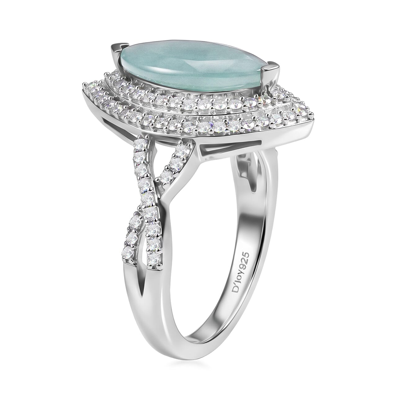 D'Joy Premium Grandidierite and Moissanite 2.30 ctw Ocean infinity Ring in Rhodium Over Sterling Silver (Size  6.0)