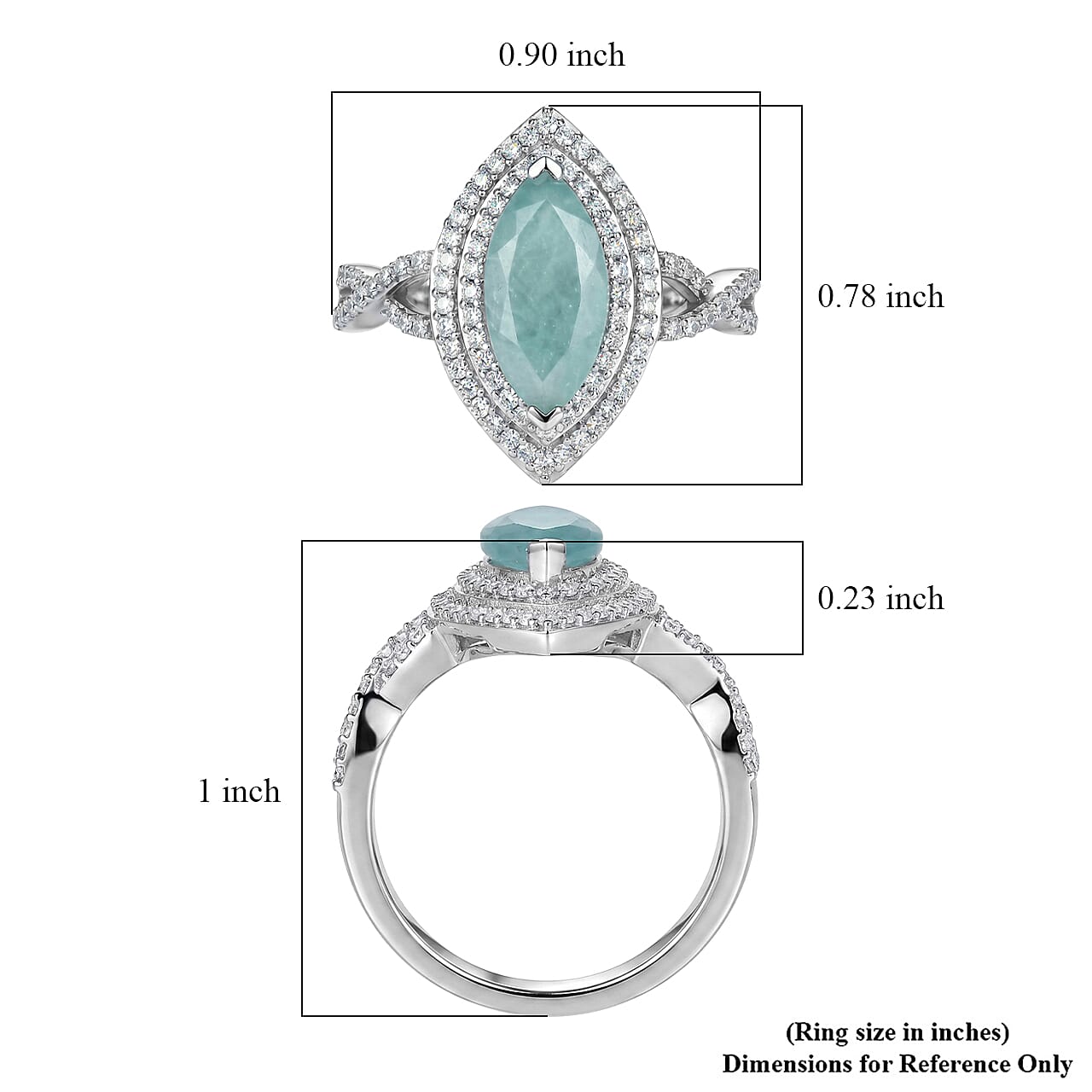 D'Joy Premium Grandidierite and Moissanite 2.30 ctw Ocean infinity Ring in Rhodium Over Sterling Silver (Size  6.0)