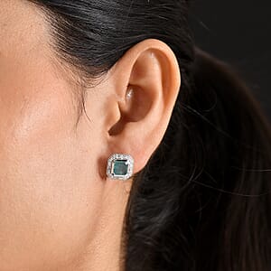 D'Joy Premium Grandidierite and Moissanite 2.60 ctw Ocean Deco Studs Earrings in Rhodium Over Sterling Silver