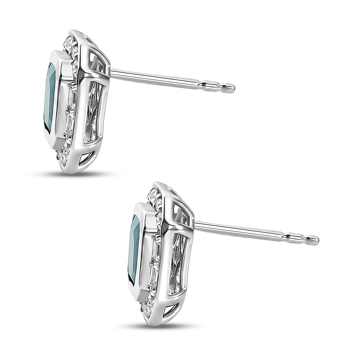 D'Joy Premium Grandidierite and Moissanite 2.60 ctw Ocean Deco Studs Earrings in Rhodium Over Sterling Silver