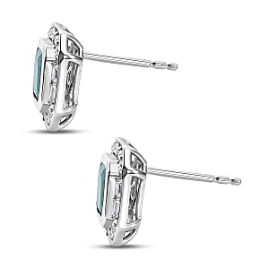 D'Joy Premium Grandidierite and Moissanite 2.60 ctw Ocean Deco Studs Earrings in Rhodium Over Sterling Silver