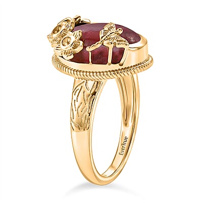 EverTrue Premium Norwegian Thulite and Orissa Rhodolite Garnet 8.35 ctw Butterfly in Bloom Ring in 18K YG Plated (Size 6.0)