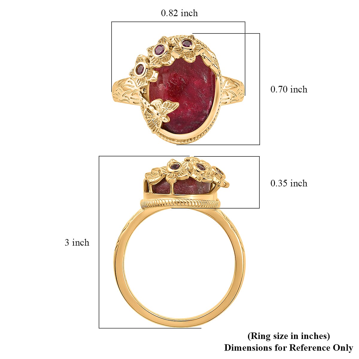 EverTrue Premium Norwegian Thulite and Orissa Rhodolite Garnet 8.35 ctw Butterfly in Bloom Ring in 18K YG Plated (Size 6.0)