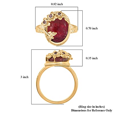 EverTrue Premium Norwegian Thulite and Orissa Rhodolite Garnet 8.35 ctw Butterfly in Bloom Ring in 18K YG Plated (Size 6.0)