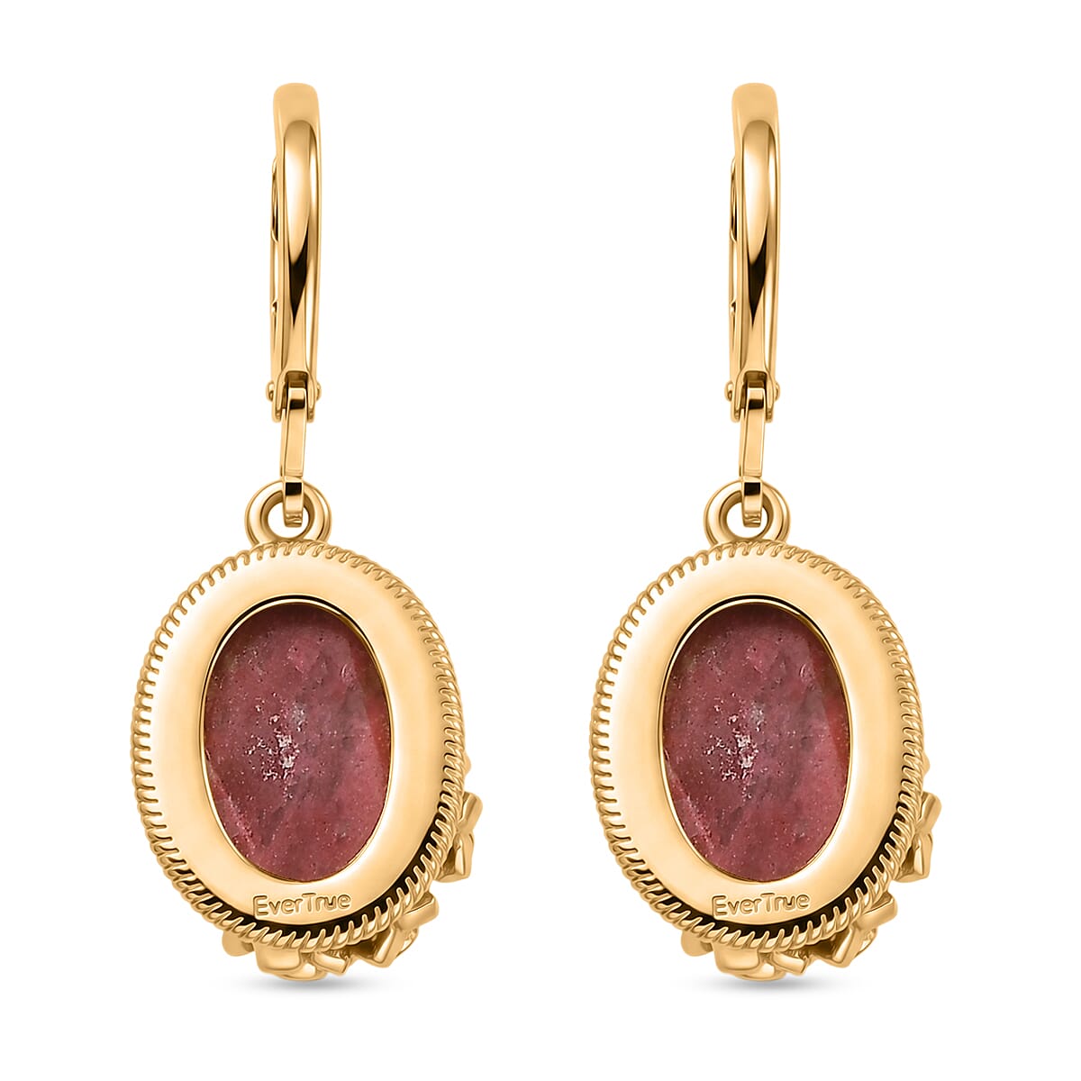 EverTrue Premium Norwegian Thulite and Orissa Rhodolite Garnet 9.90 ctw Butterfly in Bloom Earrings in 18K Yellow Gold Plated