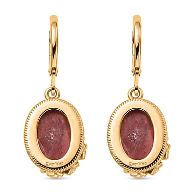EverTrue Premium Norwegian Thulite and Orissa Rhodolite Garnet 9.90 ctw Butterfly in Bloom Earrings in 18K Yellow Gold Plated
