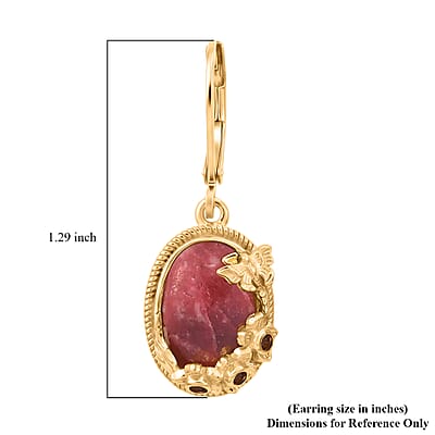 EverTrue Premium Norwegian Thulite and Orissa Rhodolite Garnet 9.90 ctw Butterfly in Bloom Earrings in 18K Yellow Gold Plated