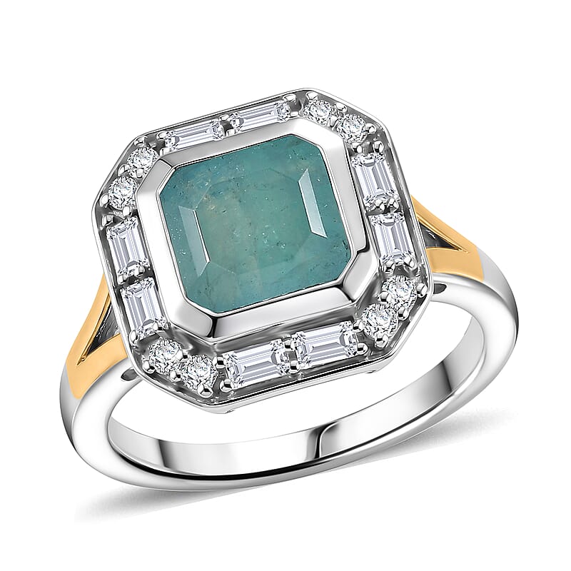 D'Joy Premium Grandidierite and Moissanite 3.25 ctw Ocean Deco Ring in 18K Vermeil YG and Rhodium Over Sterling Silver (Size  5.0)