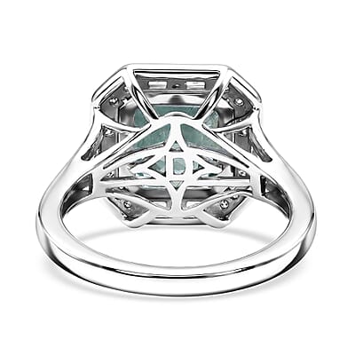 D'Joy Premium Grandidierite and Moissanite 3.25 ctw Ocean Deco Ring in 18K Vermeil YG and Rhodium Over Sterling Silver (Size  5.0)