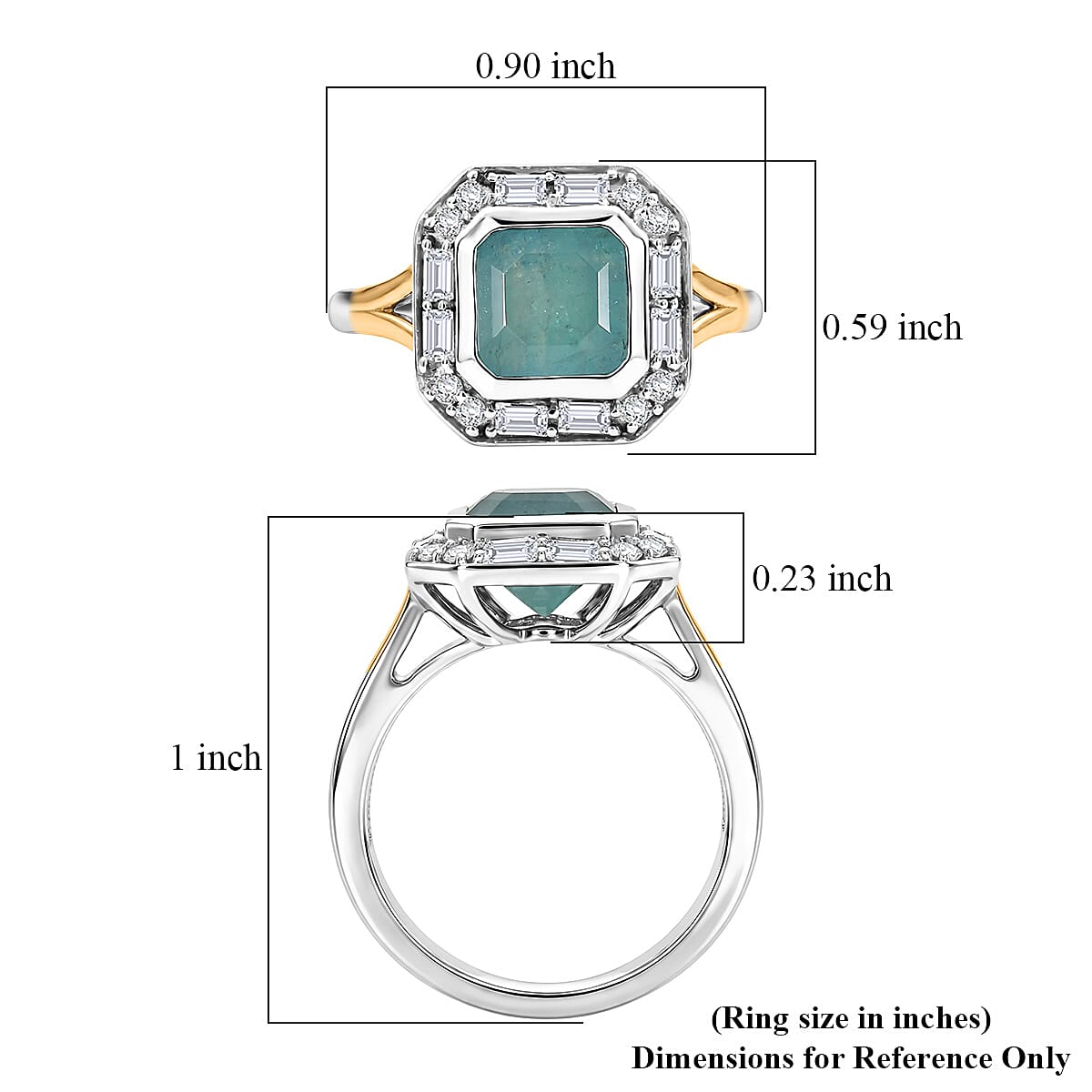 D'Joy Premium Grandidierite and Moissanite 3.25 ctw Ocean Deco Ring in 18K Vermeil YG and Rhodium Over Sterling Silver (Size  5.0)