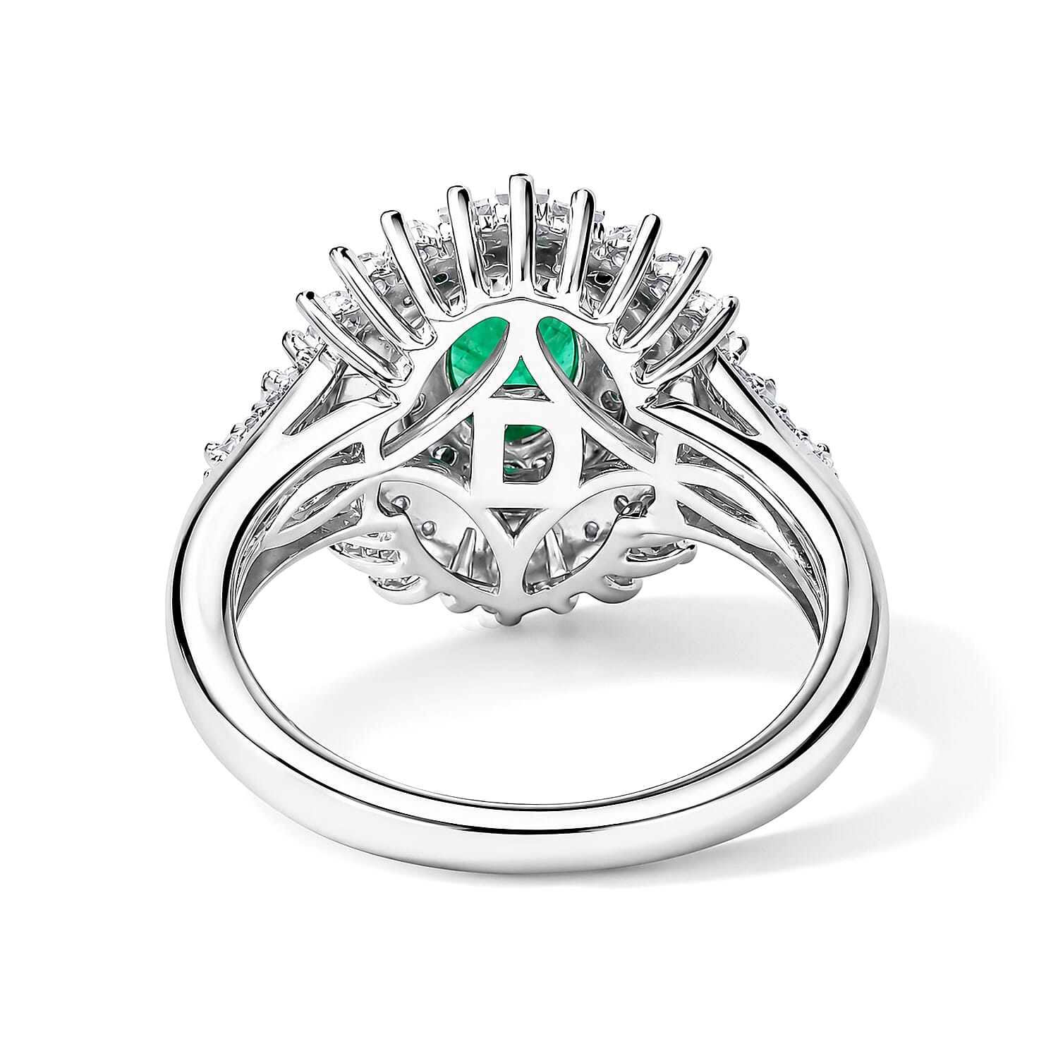D'Joy AAA Kagem Zambian Emerald and Moissanite 1.65 ctw Halo Ring in Rhodium Over Sterling Silver (Size 10.0)