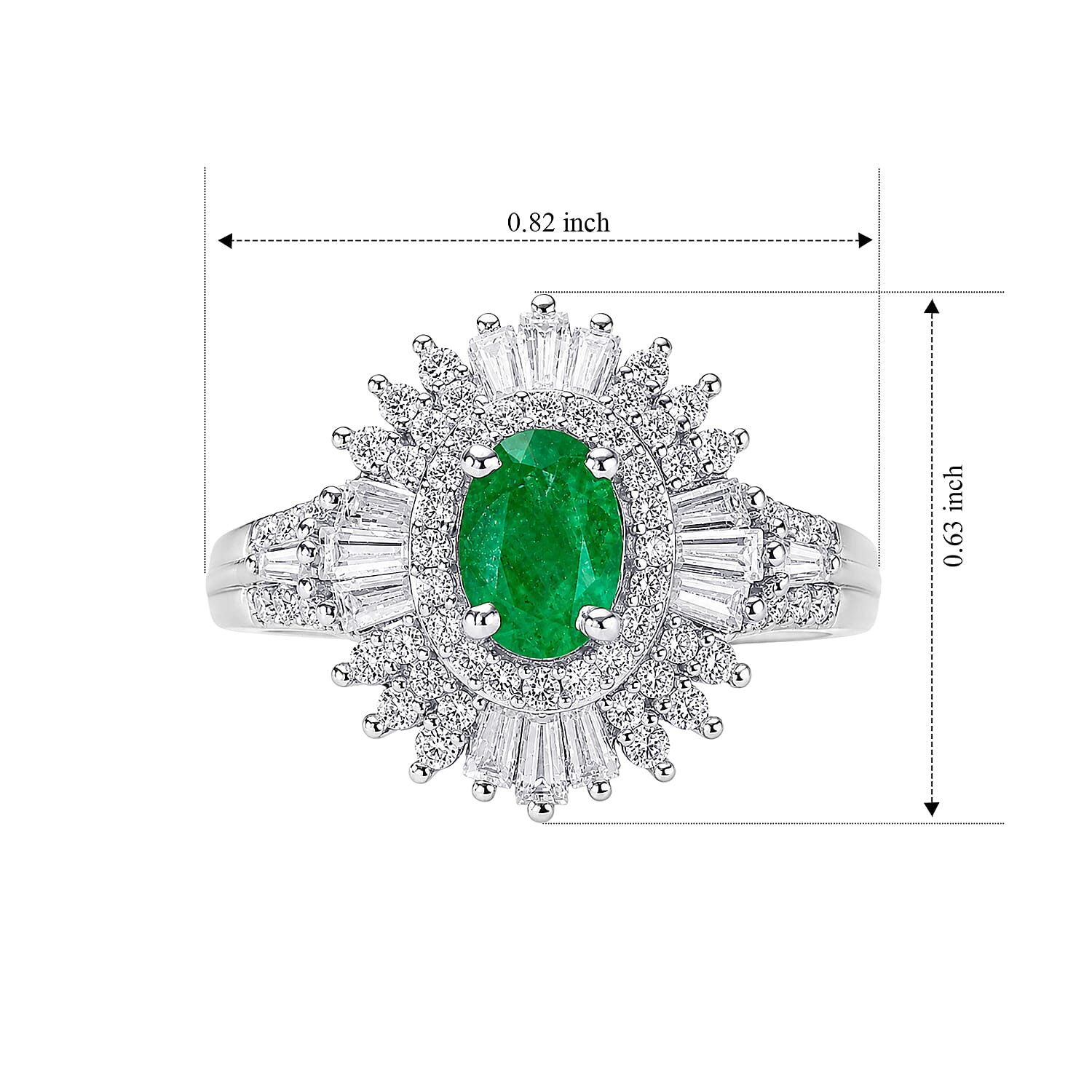 D'Joy AAA Kagem Zambian Emerald and Moissanite 1.65 ctw Halo Ring in Rhodium Over Sterling Silver (Size 10.0)