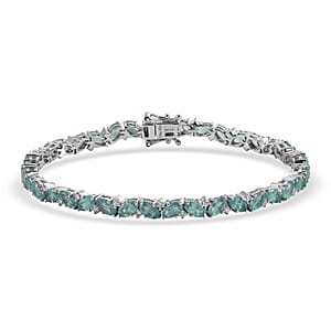 D'Joy Premium Grandidierite and Moissanite 8.90 ctw Crest Wave Bracelet in Rhodium Over Sterling Silver (7.25 In)