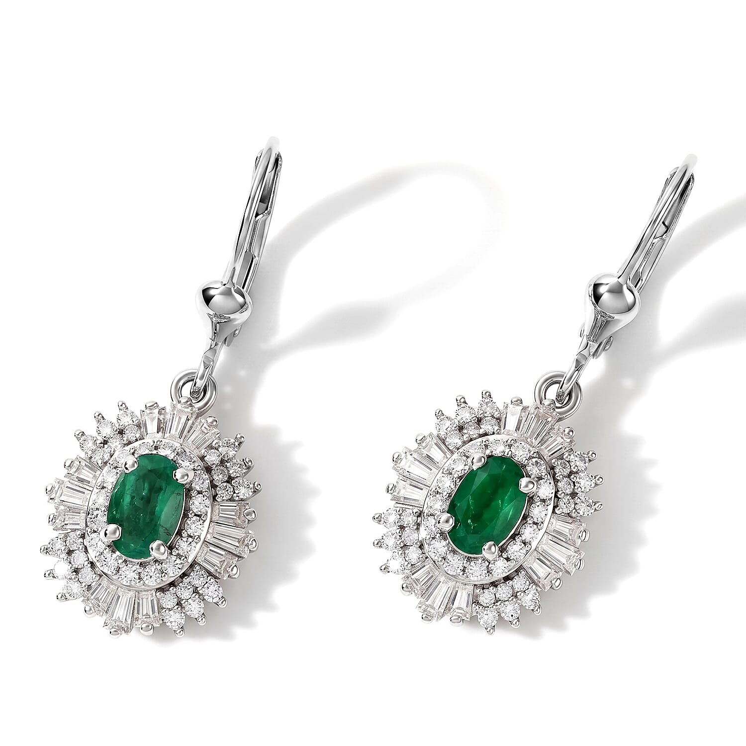 D'Joy AAA Kagem Zambian Emerald and Moissanite 2.10 ctw Earrings in Rhodium Over Sterling Silver