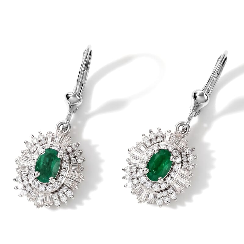 D'Joy AAA Kagem Zambian Emerald and Moissanite 2.10 ctw Earrings in Rhodium Over Sterling Silver