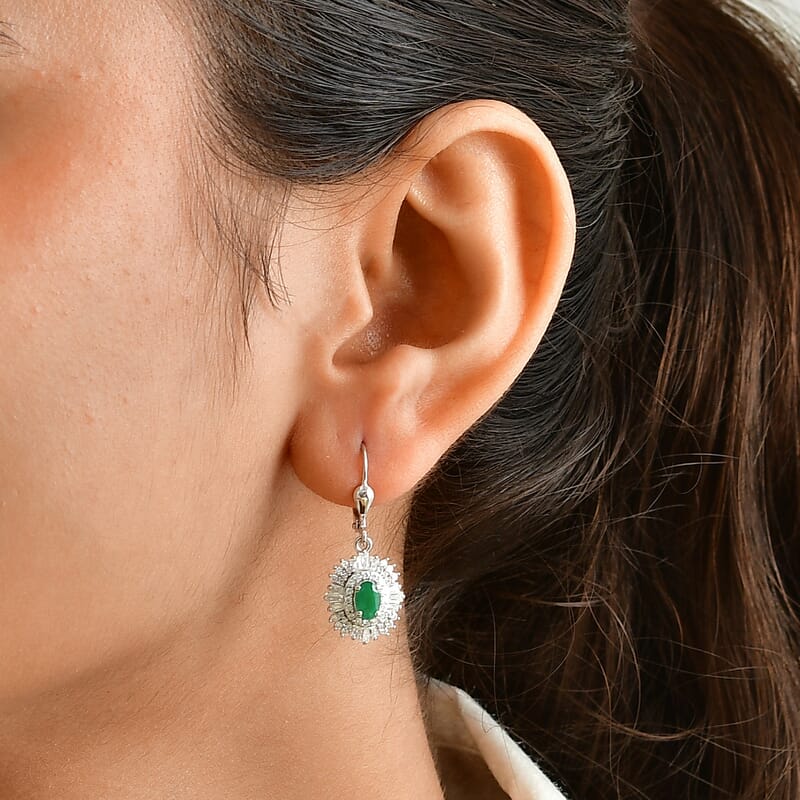 D'Joy AAA Kagem Zambian Emerald and Moissanite 2.10 ctw Earrings in Rhodium Over Sterling Silver