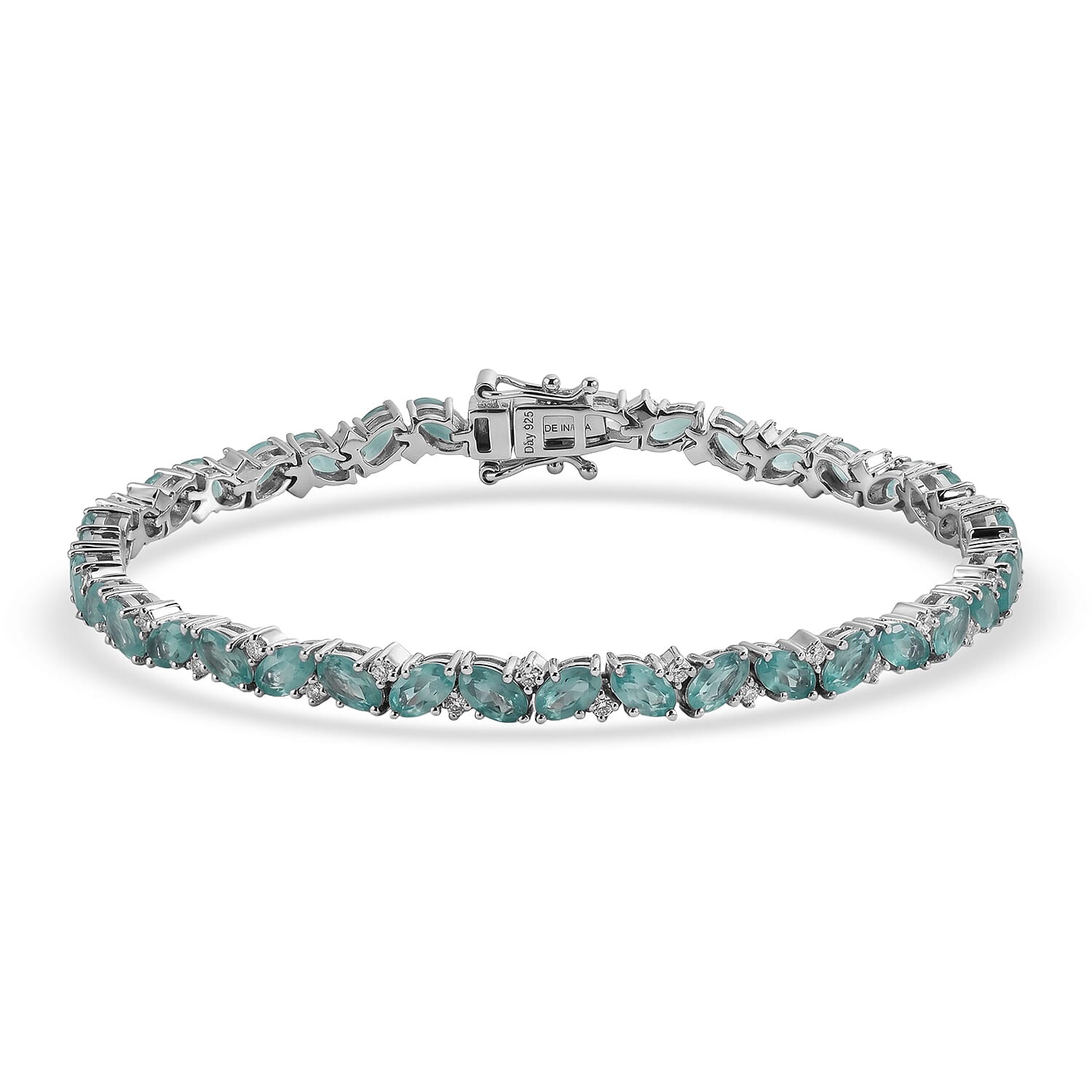 D'Joy Premium Grandidierite and Moissanite 7.90 ctw Crest Wave Bracelet in Rhodium Over Sterling Silver (6.50 In)