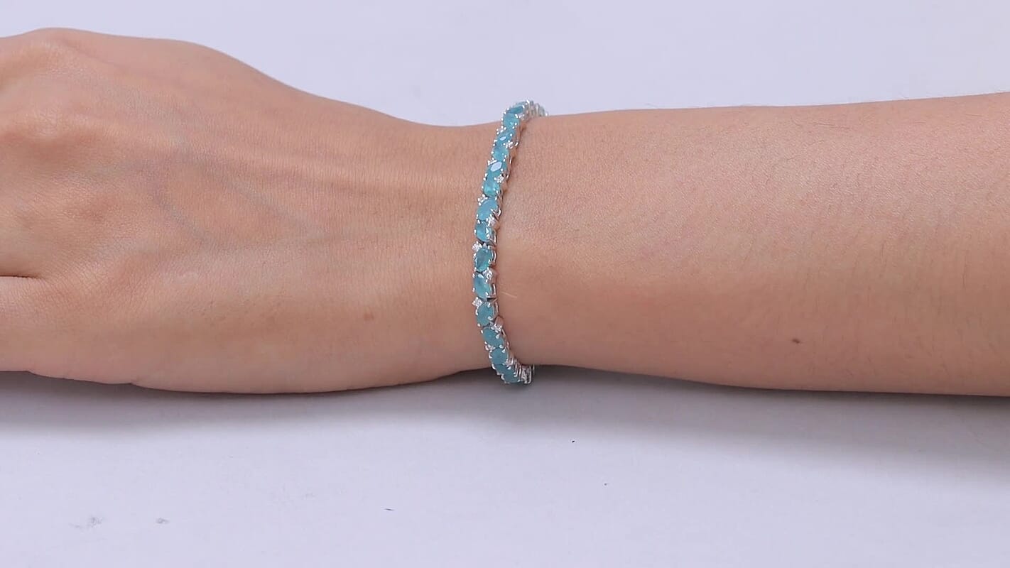 D'Joy Premium Grandidierite, Moissanite Bracelet in Rhodium Over Sterling Silver (7.25 In) 8.90 ctw