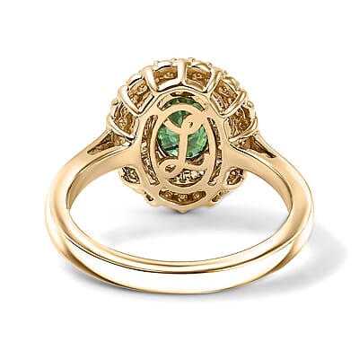 Luxoro Premium Milanoa Green Sapphire, Natural Yellow and White Diamond (I2) 2.12 ctw Majestic Sunburst Ring in 10K Yellow Gold (Size 5.0)