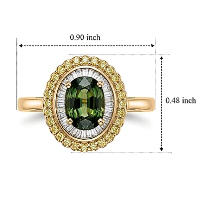 Luxoro Premium Milanoa Green Sapphire, Natural Yellow and White Diamond (I2) 2.12 ctw Majestic Sunburst Ring in 10K Yellow Gold (Size 5.0)