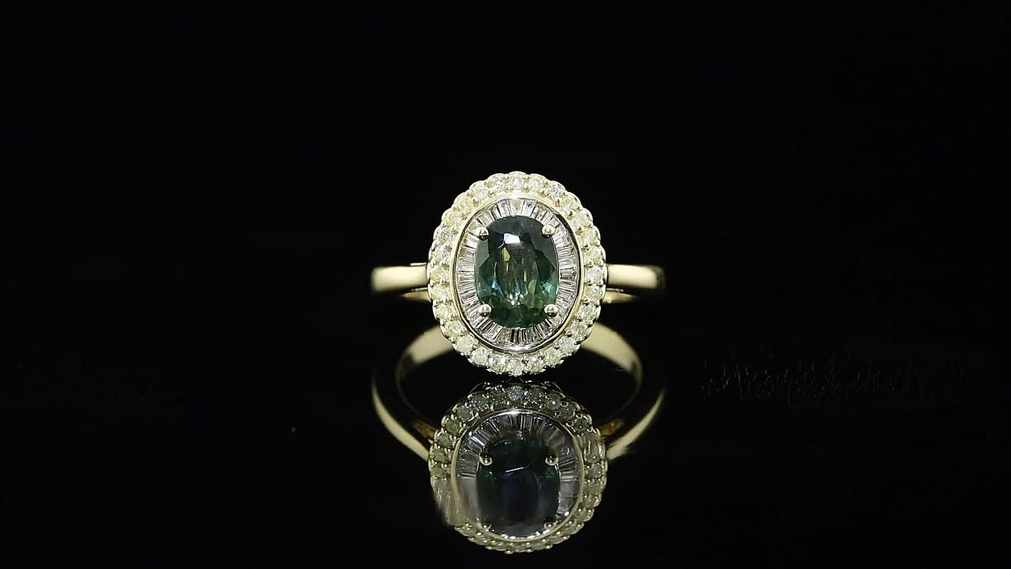 Luxoro 10K Yellow Gold Premium Malawi Green Sapphire, Natural Yellow and White Diamond (I2) (0.34 cts) Majestic Sunburst Ring (Size 6.0) 2.00 ctw