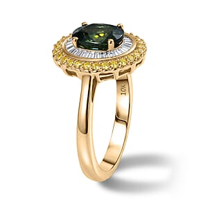 Luxoro Premium Malawi Green Sapphire, Natural Yellow and White Diamond (I2) 2.00 ctw Majestic Sunburst Ring in 10K Yellow Gold (Size 7.0)