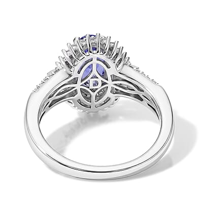 D'Joy Premium Tanzanite and Diamond 1.85 ctw Ring in Rhodium Over Sterling Silver (Size  6.0)