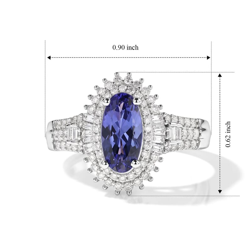 D'Joy Premium Tanzanite and Diamond 1.85 ctw Vintage Royal Crest Ring in Rhodium Over Sterling Silver (Size 6.0)