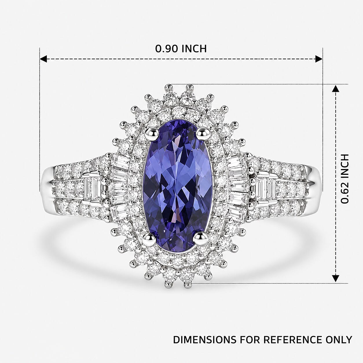 D'Joy Premium Tanzanite and Diamond 1.85 ctw Vintage Royal Crest Ring in Rhodium Over Sterling Silver (Size 6.0)