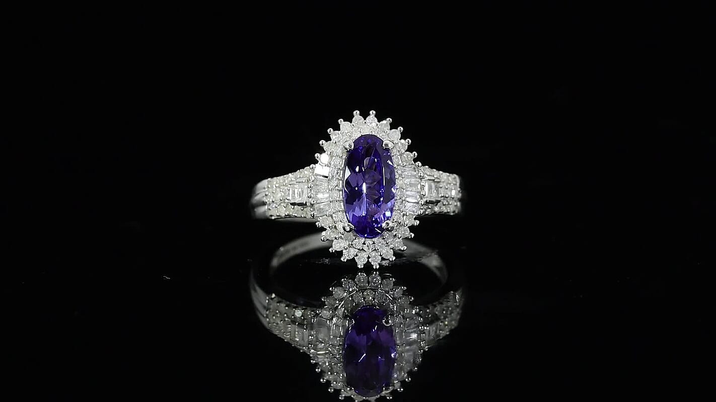 D'Joy Premium Tanzanite, Diamond (0.45 cts) Ring in Rhodium Over Sterling Silver (Size 10) 1.85 ctw