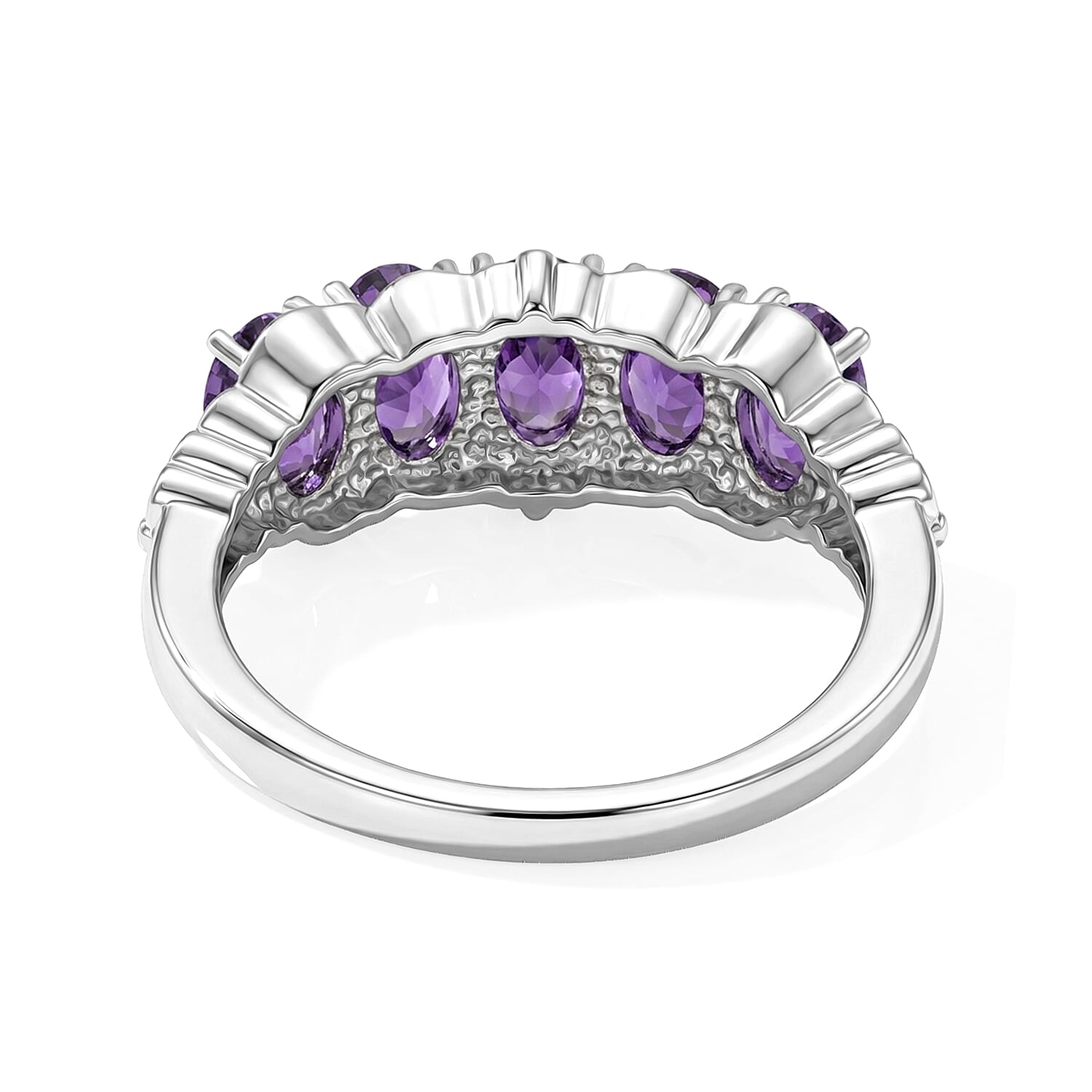 EverTrue African Amethyst 5 Stone Ring in Stainless Steel (Size 10.0) 2.15 ctw