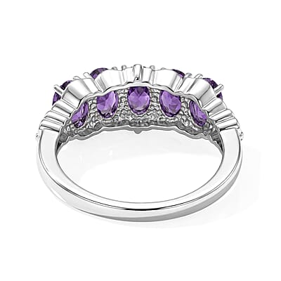 EverTrue African Amethyst 5 Stone Ring in Stainless Steel (Size 10.0) 2.15 ctw
