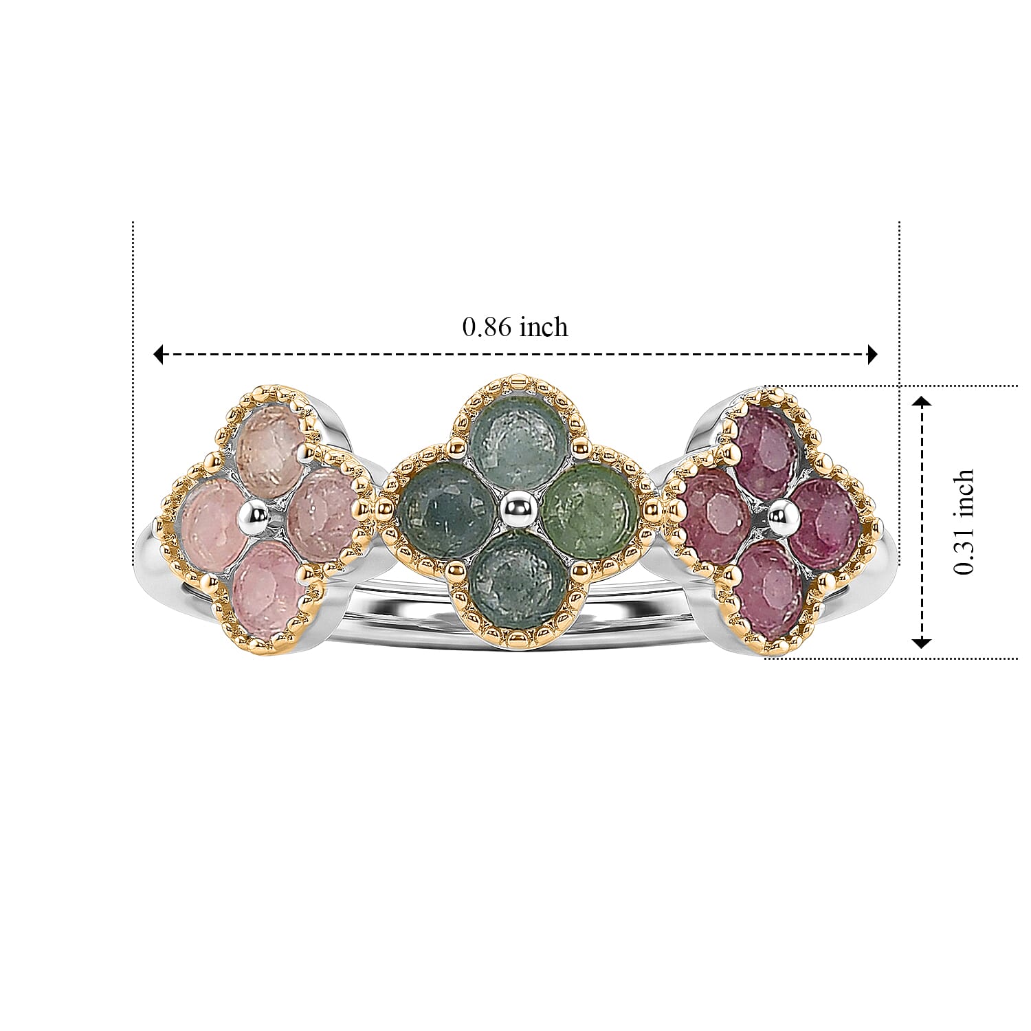 Multi-Tourmaline 3.50 ctw Floral Ring in Multitone (Adjustable)