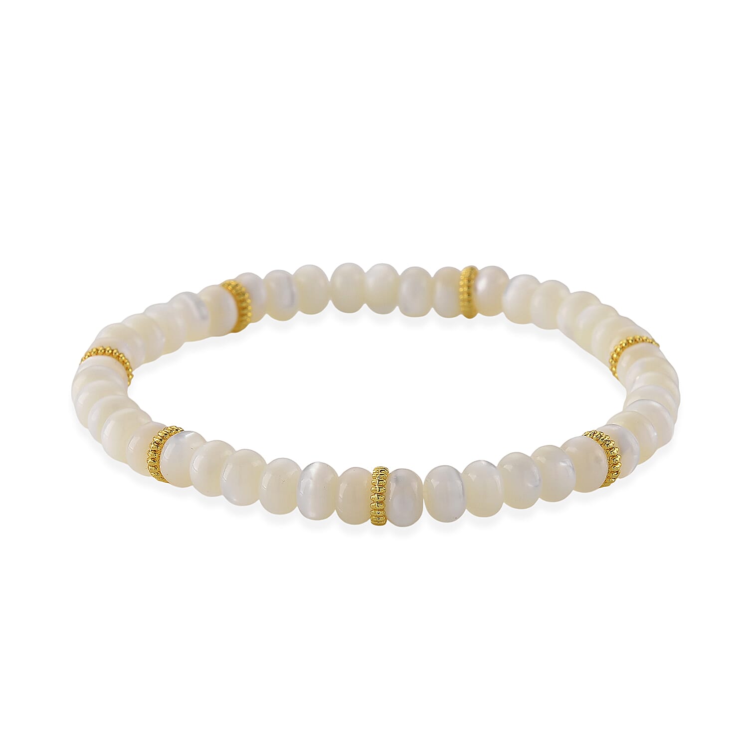 White Shell Pearl Strach Bracelet in Goldtone (6.75-8.75In)