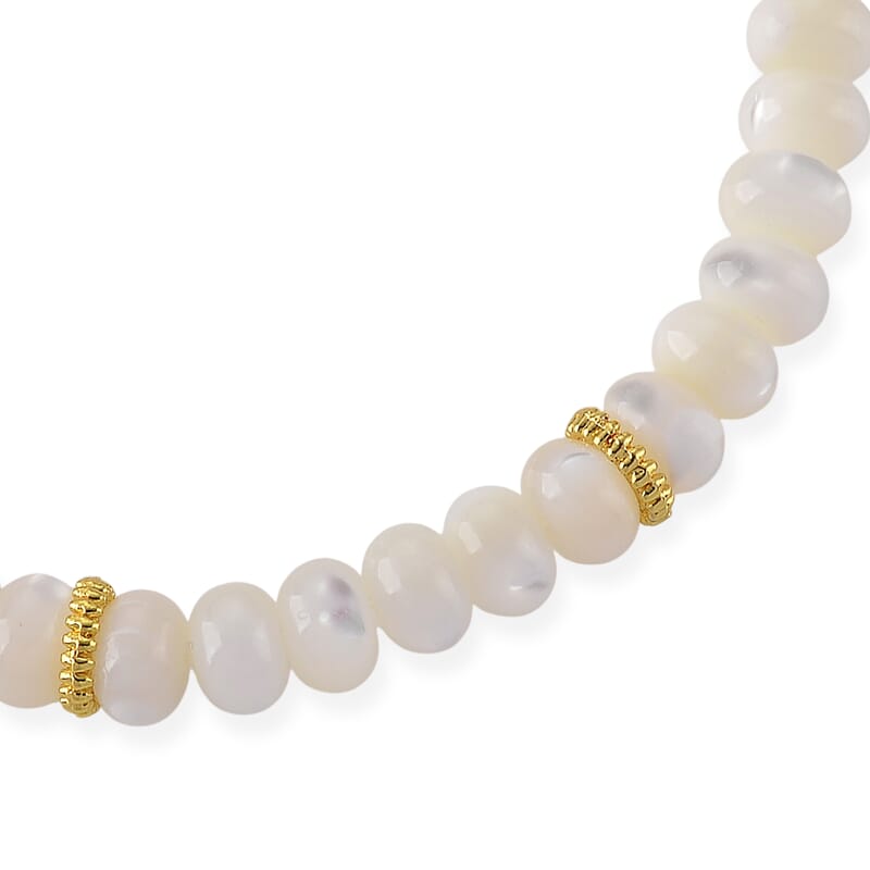 White Shell Pearl Strach Bracelet in Goldtone (6.75-8.75In)