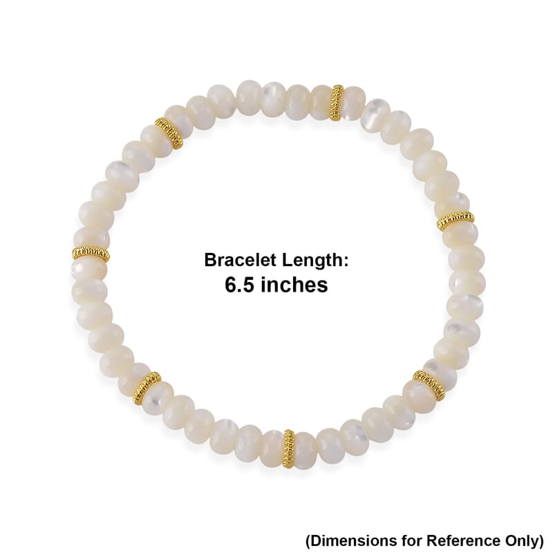 White Shell Pearl Strach Bracelet in Goldtone (6.75-8.75In)