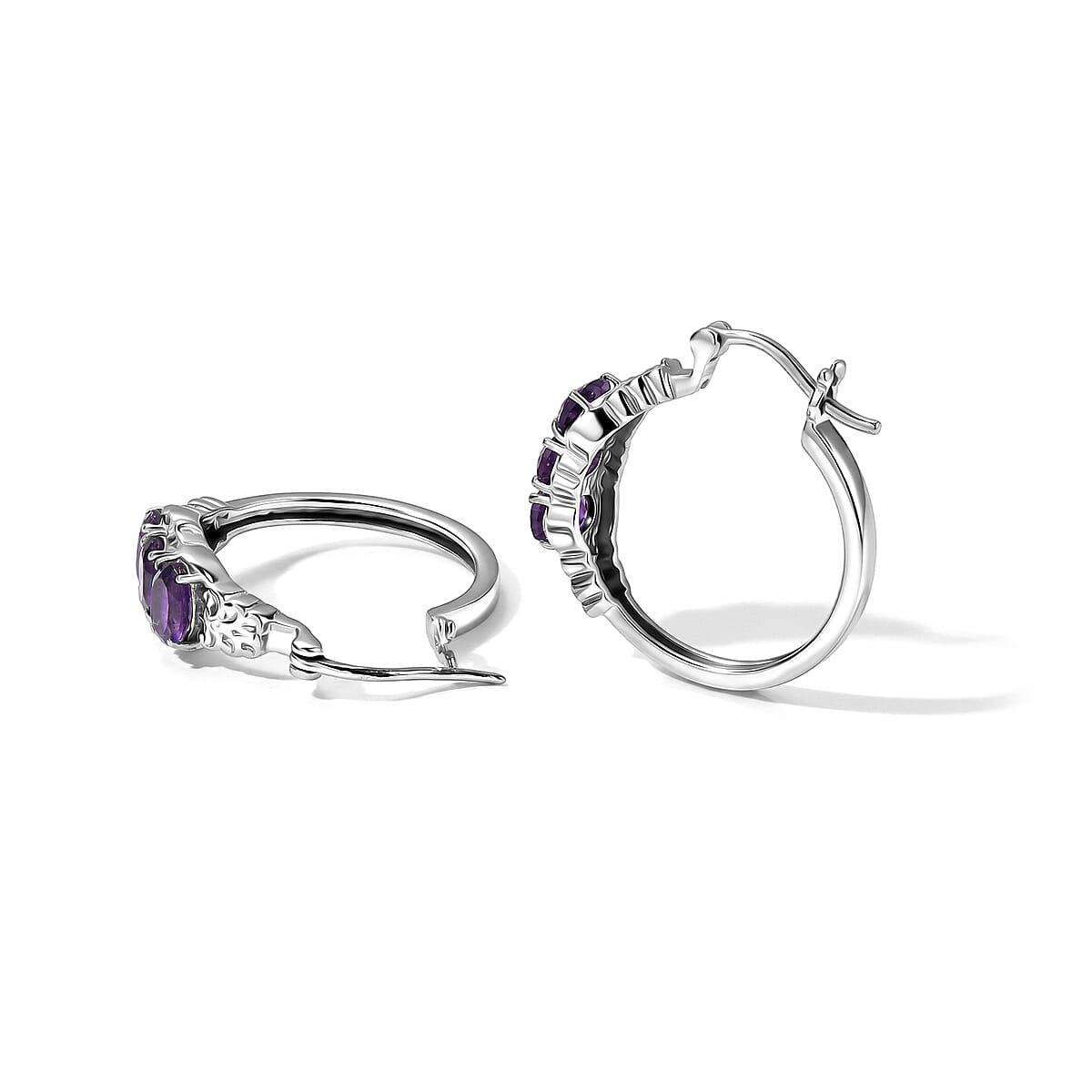 EverTrue African Amethyst 2.40 ctw Hoop Earrings in Stainless Steel image number 1