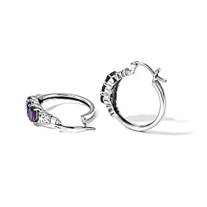 EverTrue African Amethyst 2.40 ctw Hoop Earrings in Stainless Steel