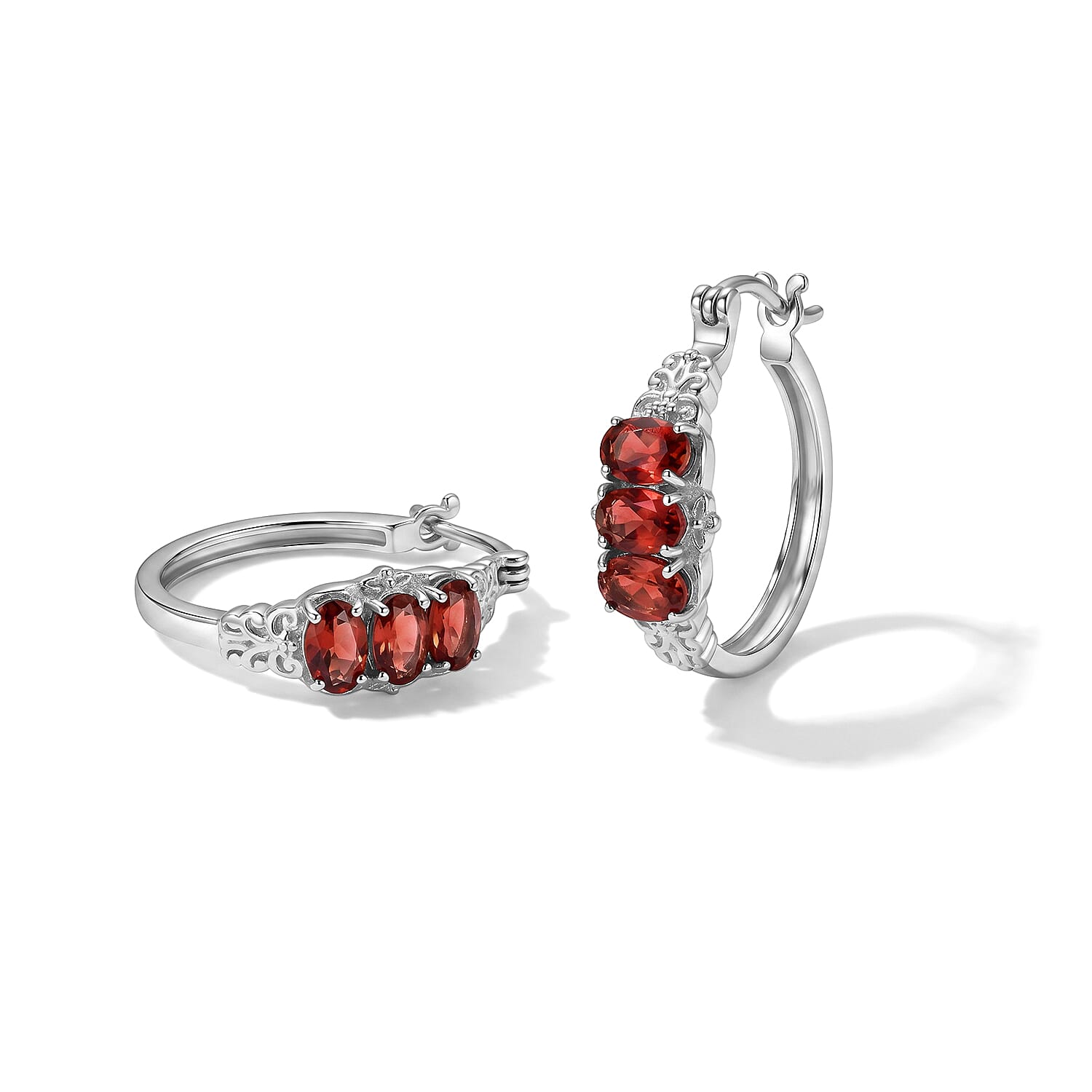 EverTrue Mozambique Garnet 4.35 ctw Hoop Earrings in Stainless Steel