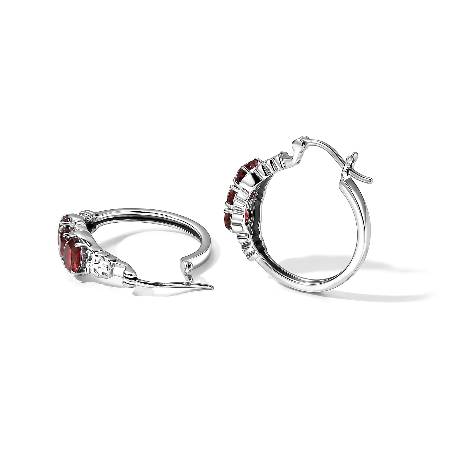 EverTrue Mozambique Garnet 4.35 ctw Hoop Earrings in Stainless Steel