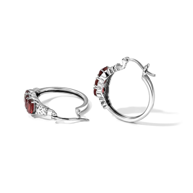 EverTrue Mozambique Garnet 4.35 ctw Hoop Earrings in Stainless Steel