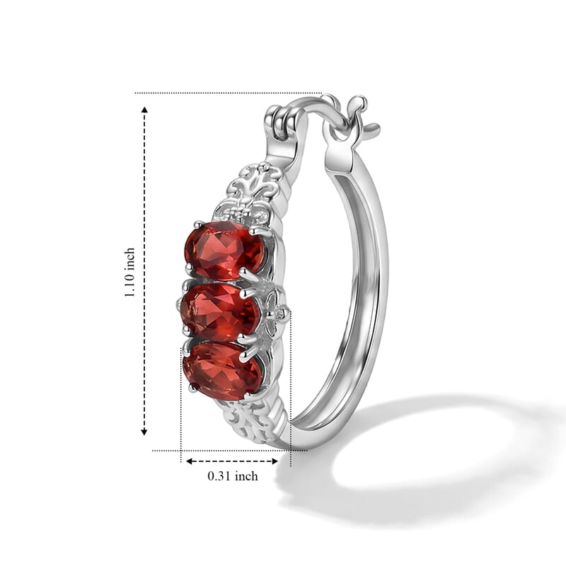 EverTrue Mozambique Garnet 4.35 ctw Hoop Earrings in Stainless Steel
