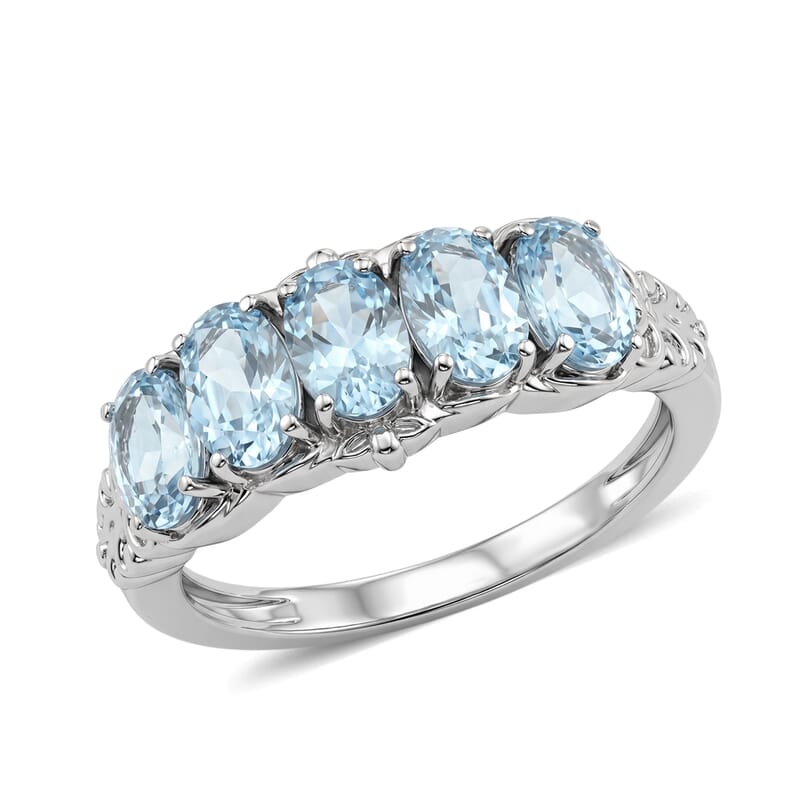 EverTrue Sky Blue Topaz 2.75 ctw 5 Stone Ring in Stainless Steel (Size 5.0)
