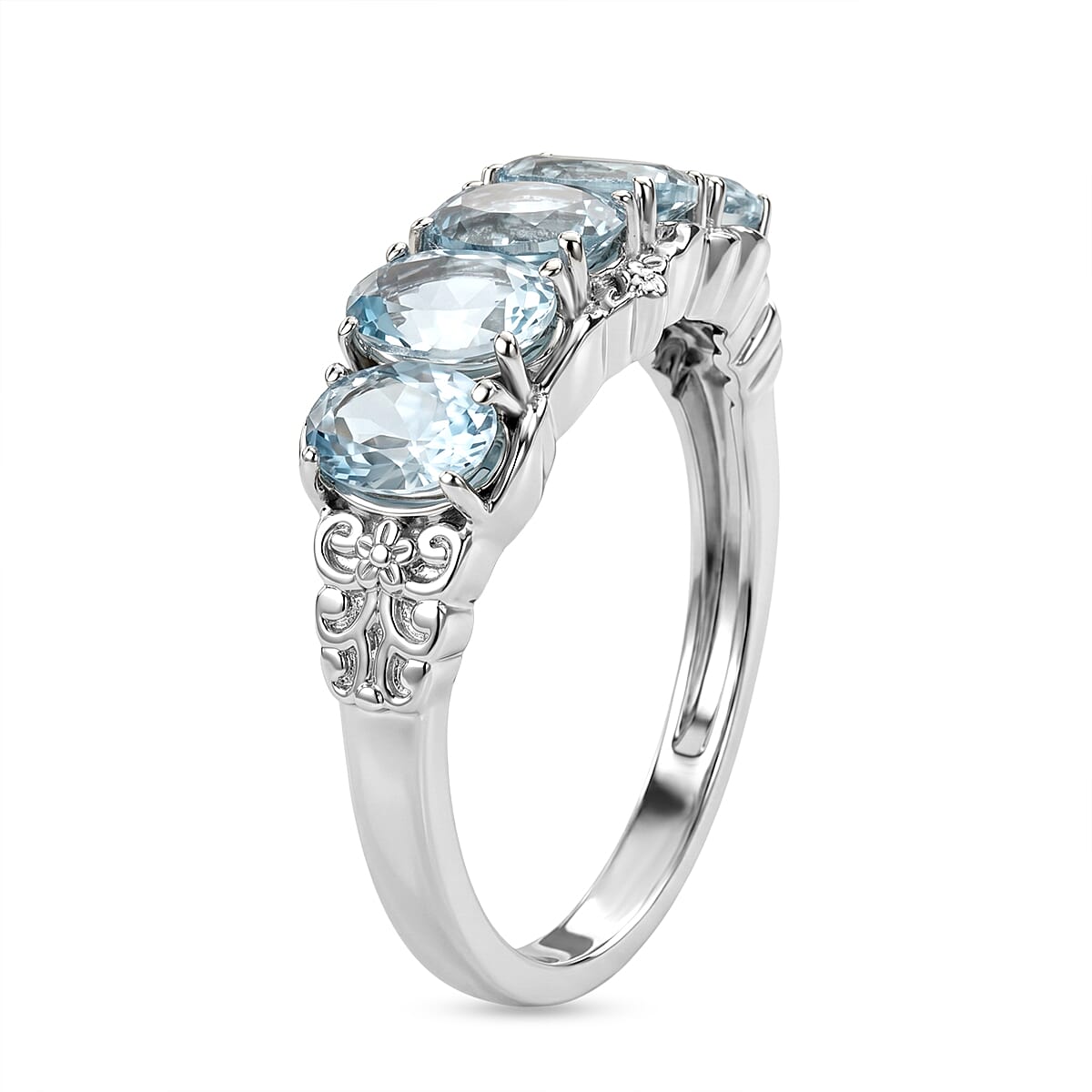 EverTrue Sky Blue Topaz 2.75 ctw 5 Stone Ring in Stainless Steel (Size 5.0)