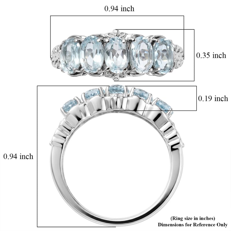 EverTrue Sky Blue Topaz 2.75 ctw 5 Stone Ring in Stainless Steel (Size 5.0)