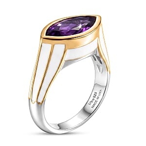 D'Joy AAA Zambian Amethyst 2.50 ctw Regal Shield Ring in 18K Vermeil Yellow Gold and Rhodium Over Sterling Silver (Size 10.0)