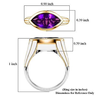 D'Joy AAA Zambian Amethyst 2.50 ctw Regal Shield Ring in 18K Vermeil Yellow Gold and Rhodium Over Sterling Silver (Size 6.0)