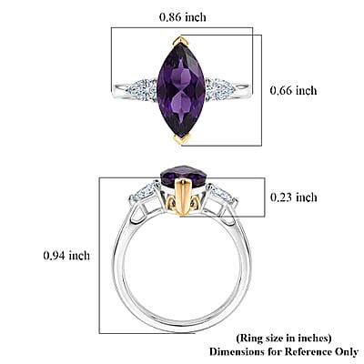 D'Joy AAA Zambian Amethyst and Moissanite 2.75 ctw Regal Marquise Spark Ring in 18K Vermeil Yellow Gold and Rhodium Over Sterling Silver (Size 6.0)