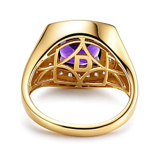 D'Joy AAA Zambian Amethyst and Moissanite 4.70 ctw Men's Ring in 18K Vermeil Yellow Gold Over Sterling Silver (Size 10.0)